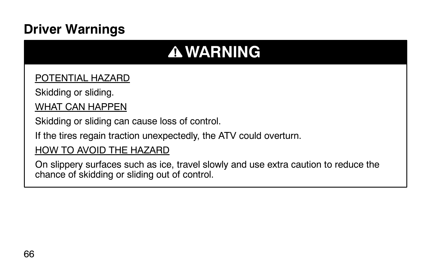 Warning | Polaris Sprotsman 90 User Manual | Page 68 / 188