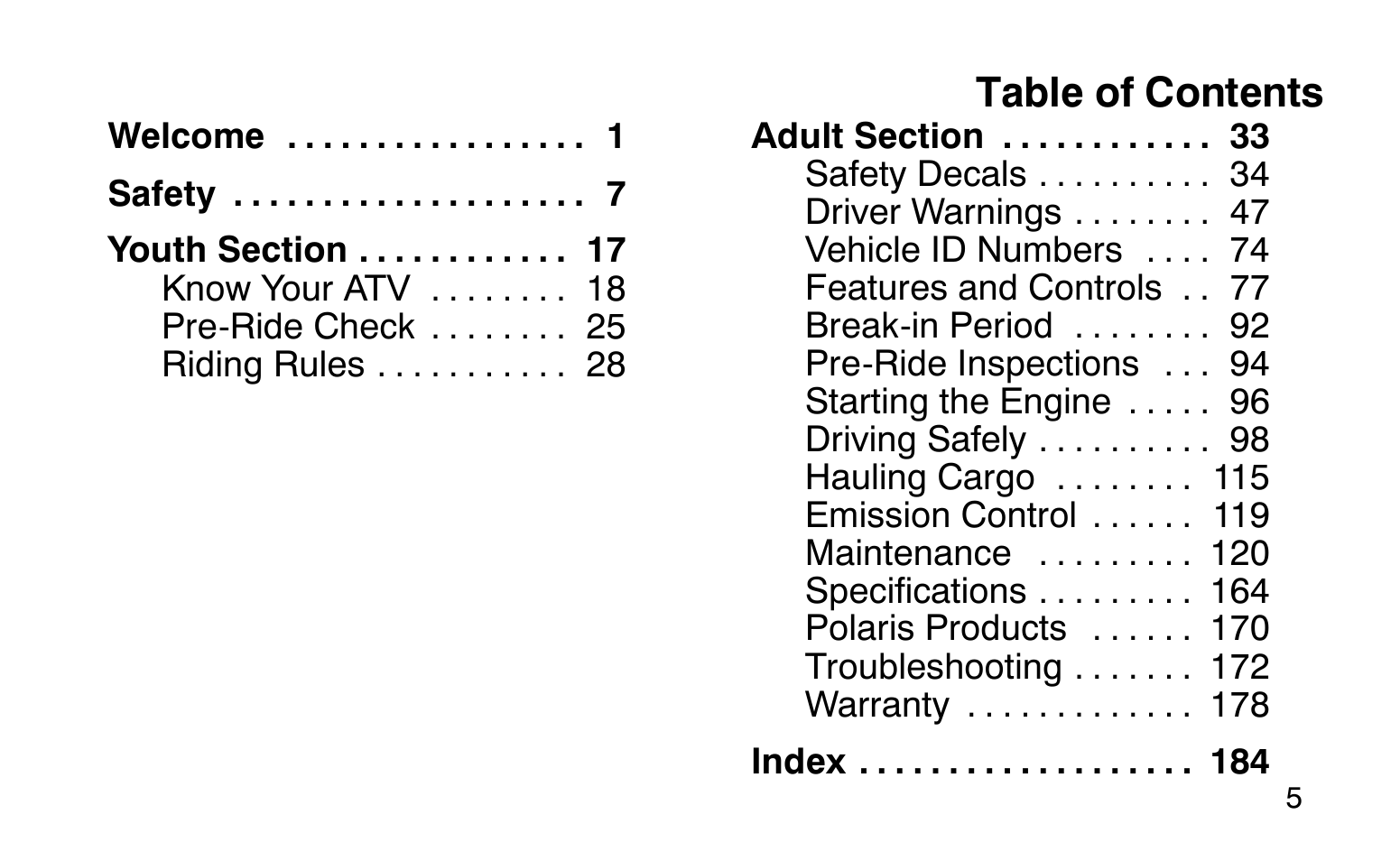 Polaris Sprotsman 90 User Manual | Page 7 / 188