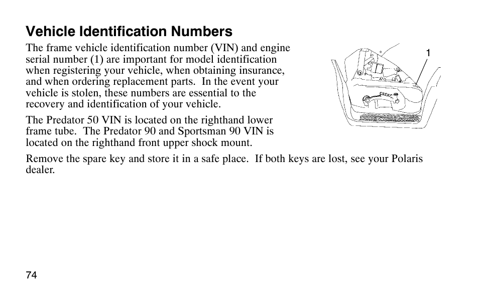 Vehicle identification numbers | Polaris Sprotsman 90 User Manual | Page 76 / 188