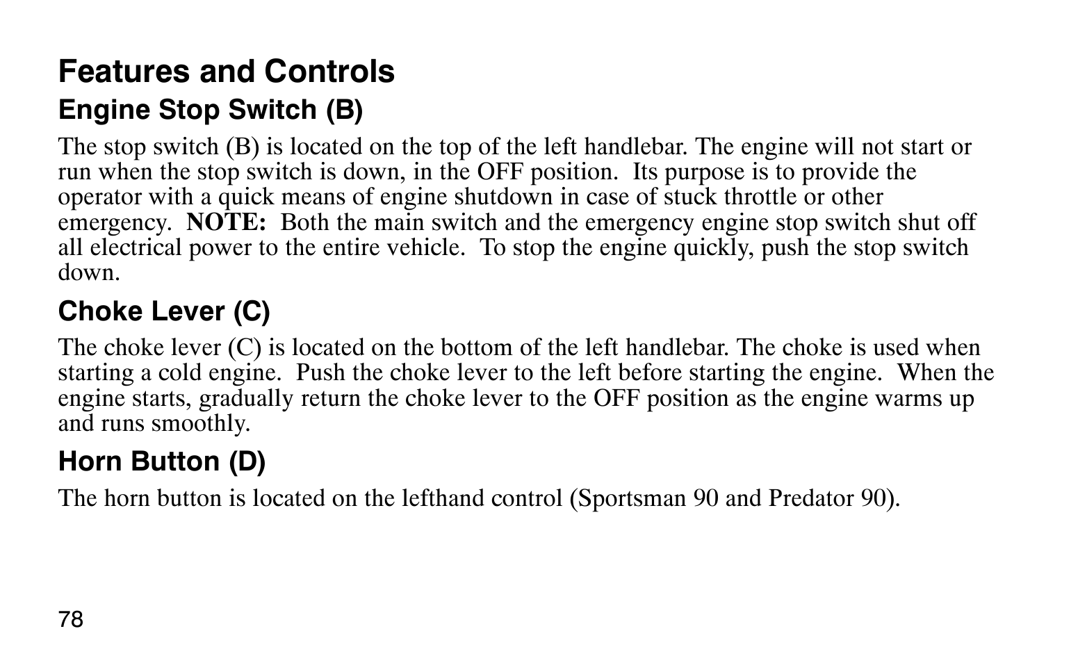 Features and controls | Polaris Sprotsman 90 User Manual | Page 80 / 188