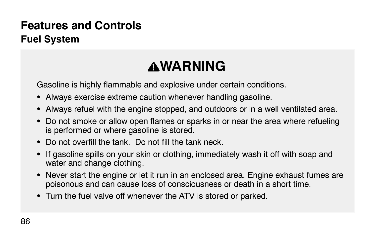 Warning, Features and controls | Polaris Sprotsman 90 User Manual | Page 88 / 188