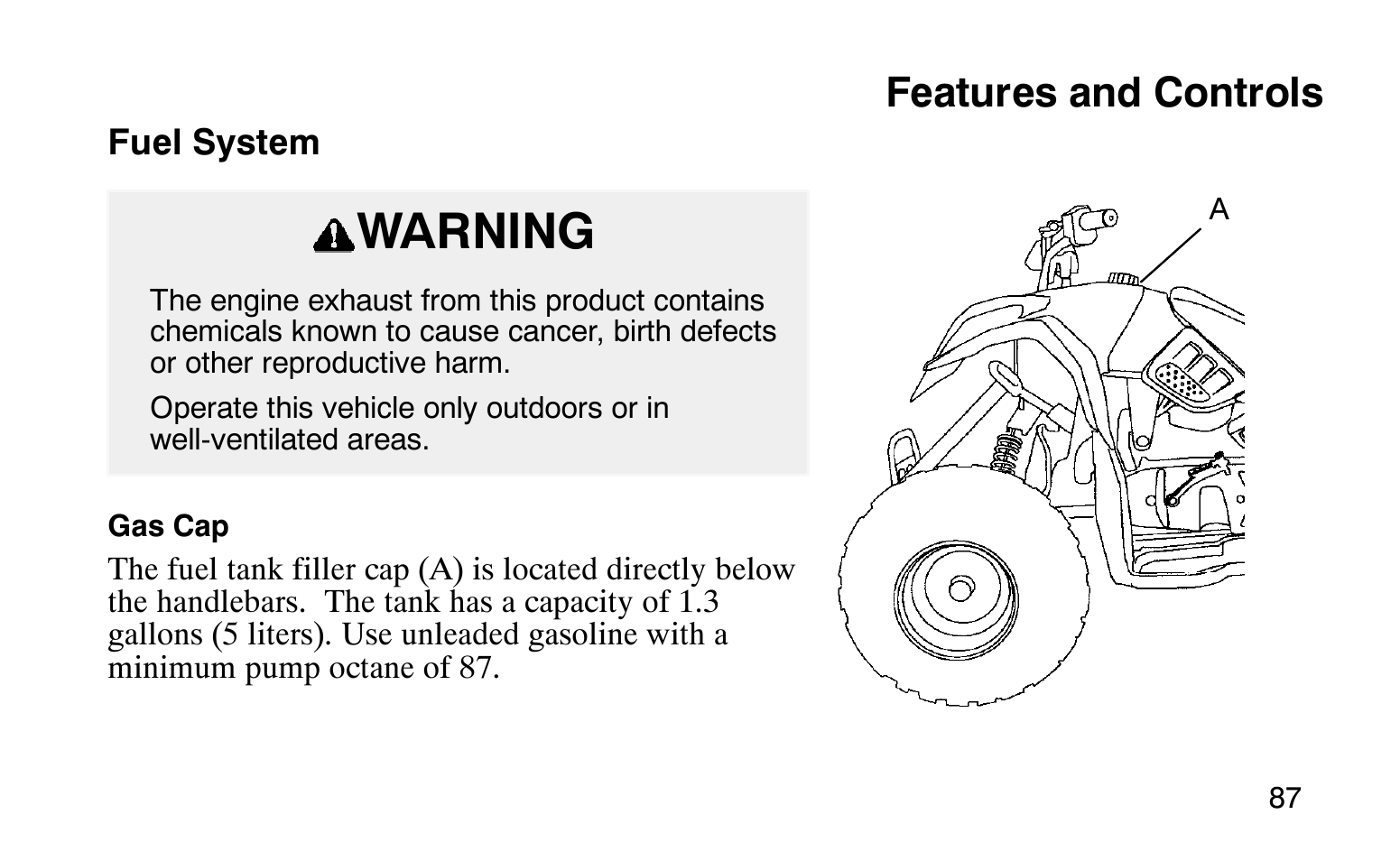 Warning, Features and controls | Polaris Sprotsman 90 User Manual | Page 89 / 188