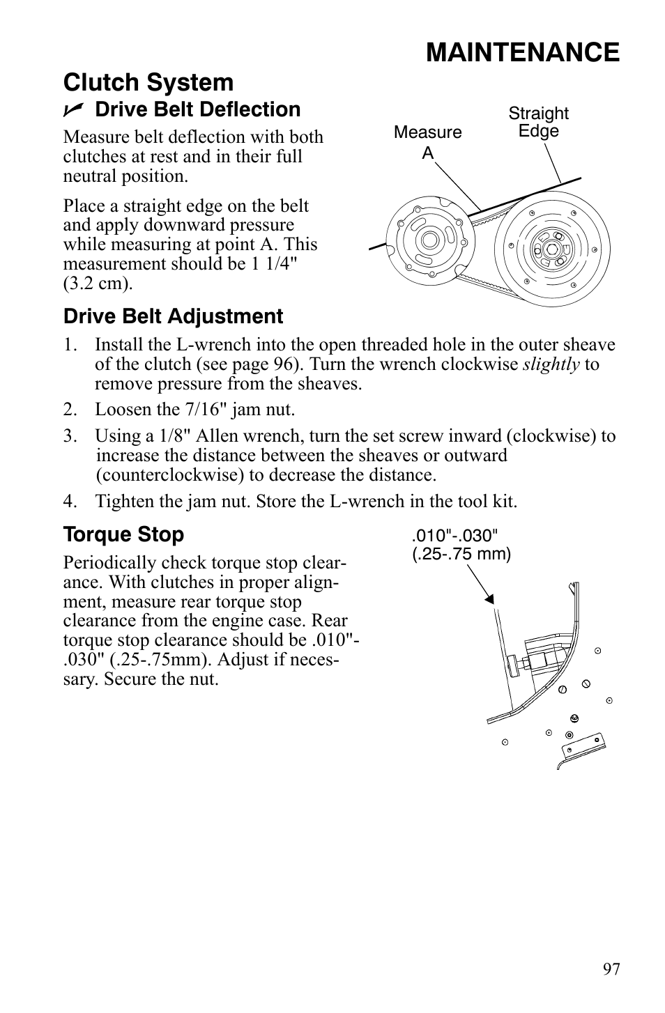 Maintenance, Clutch system | Polaris 600 RMK Shift User Manual | Page 100 / 133
