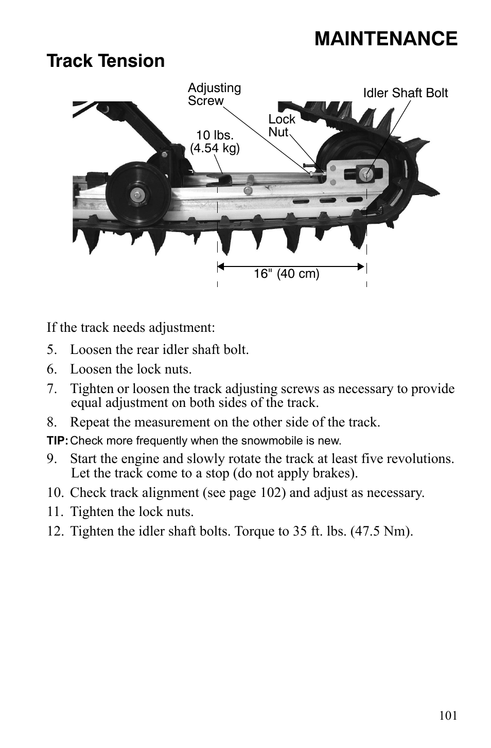 Maintenance, Track tension | Polaris 600 RMK Shift User Manual | Page 104 / 133