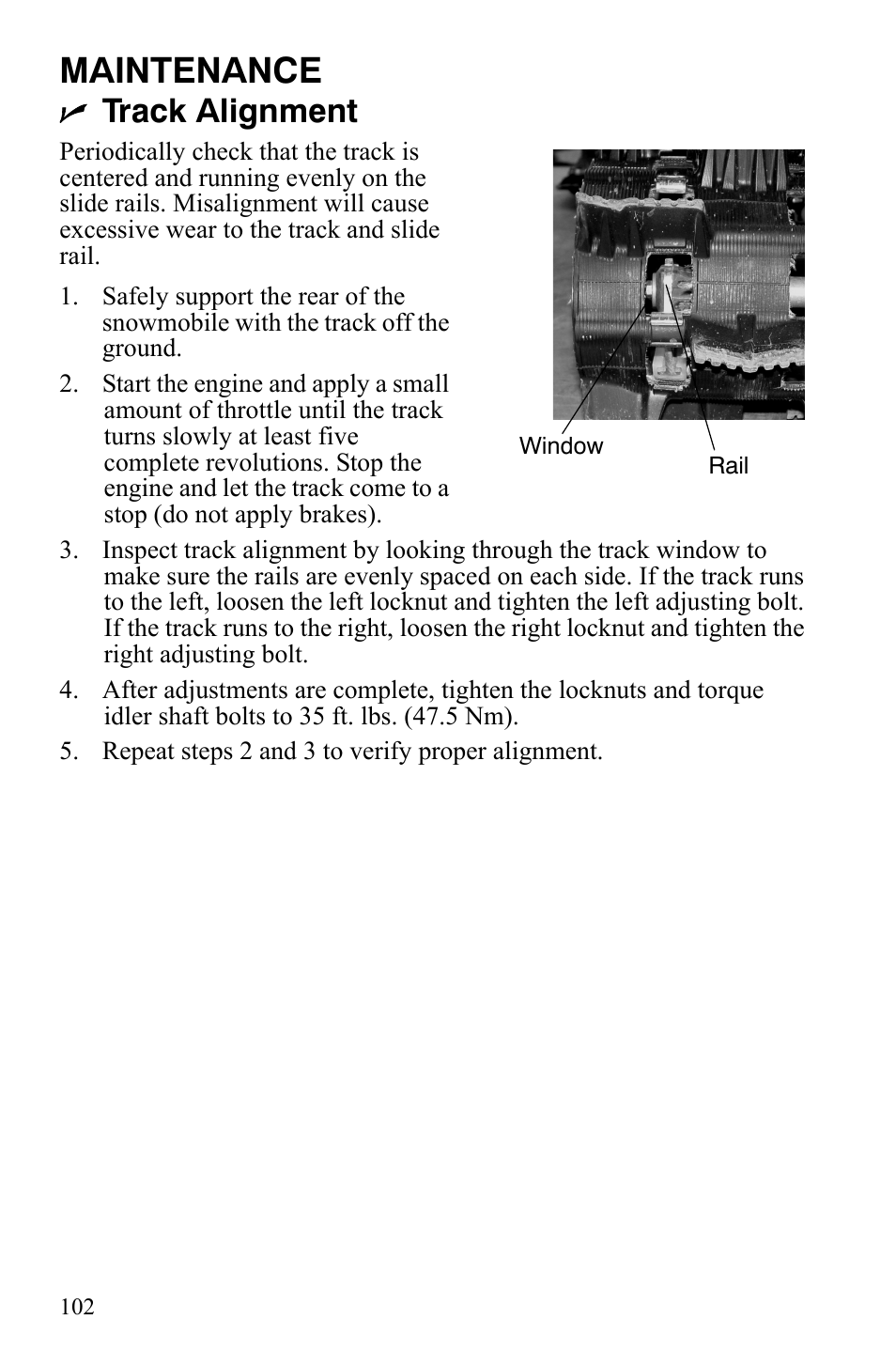 Maintenance, Track alignment | Polaris 600 RMK Shift User Manual | Page 105 / 133