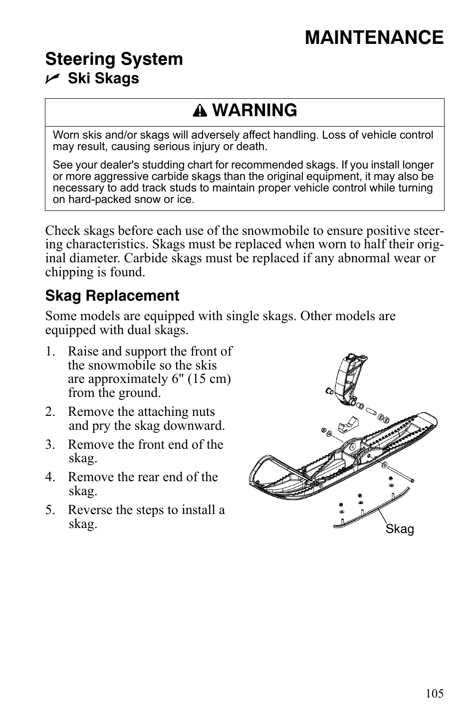 Maintenance, Steering system, Warning | Polaris 600 RMK Shift User Manual | Page 108 / 133