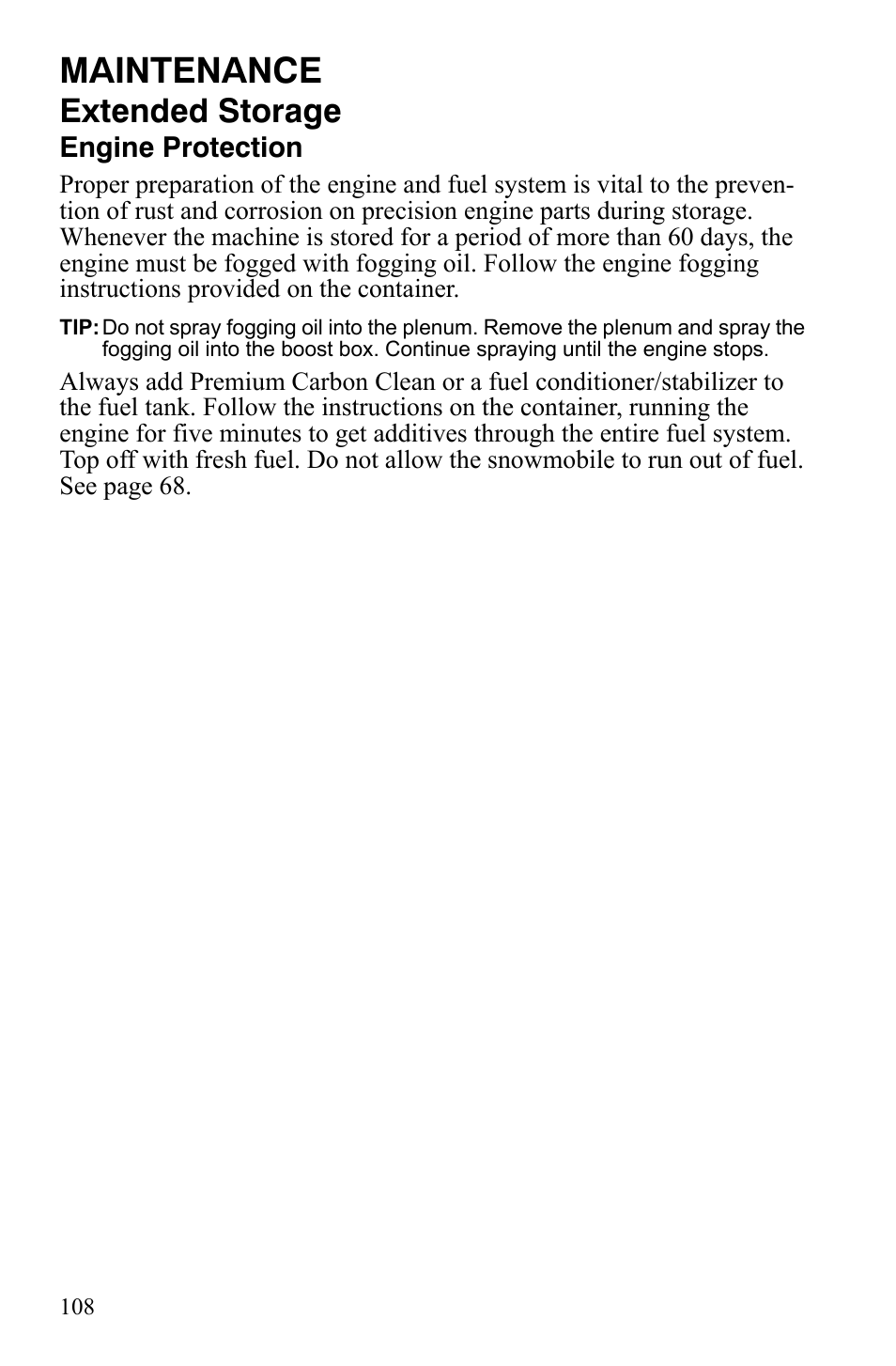 Maintenance, Extended storage | Polaris 600 RMK Shift User Manual | Page 111 / 133