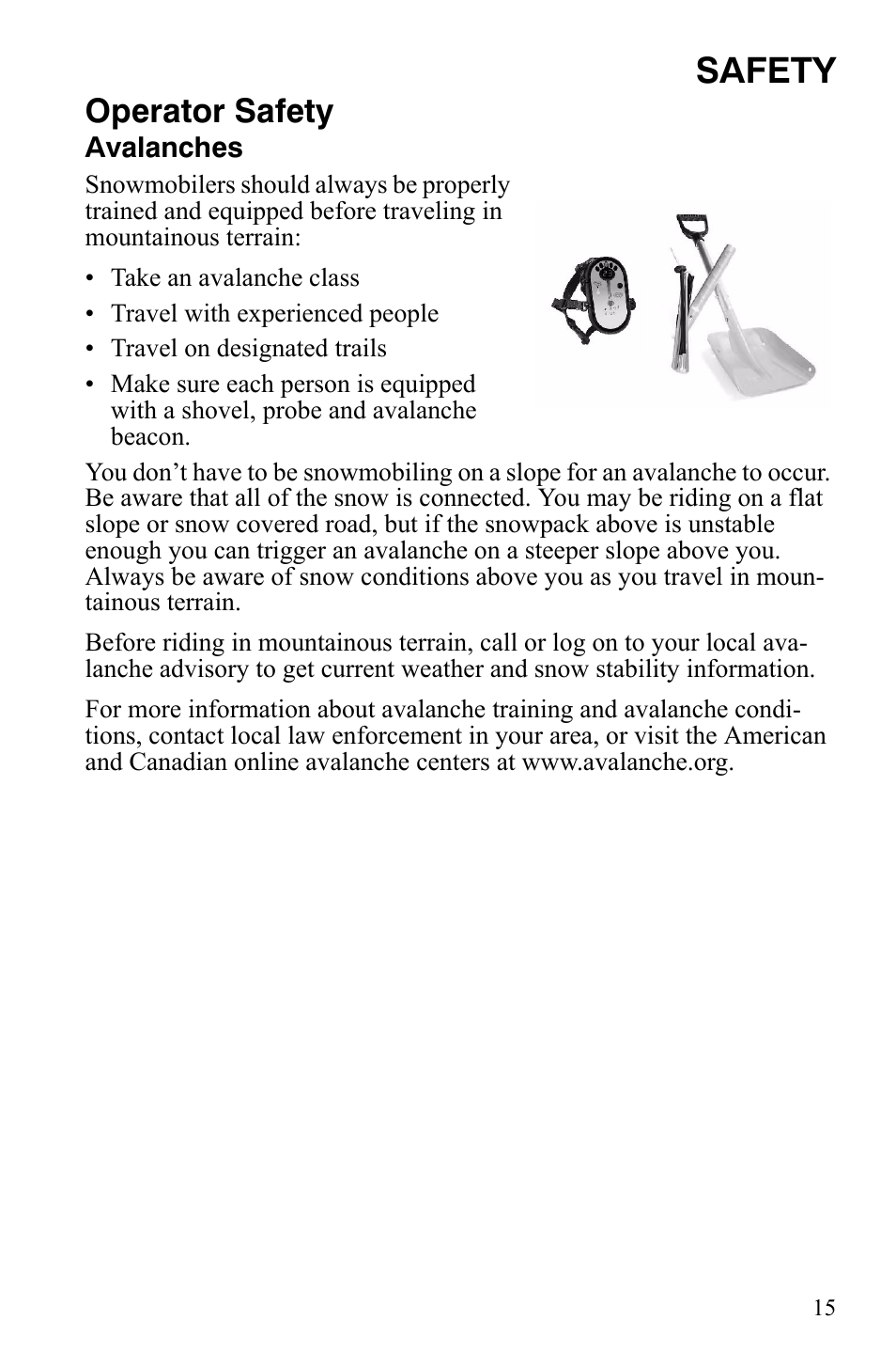 Safety, Operator safety | Polaris 600 RMK Shift User Manual | Page 18 / 133