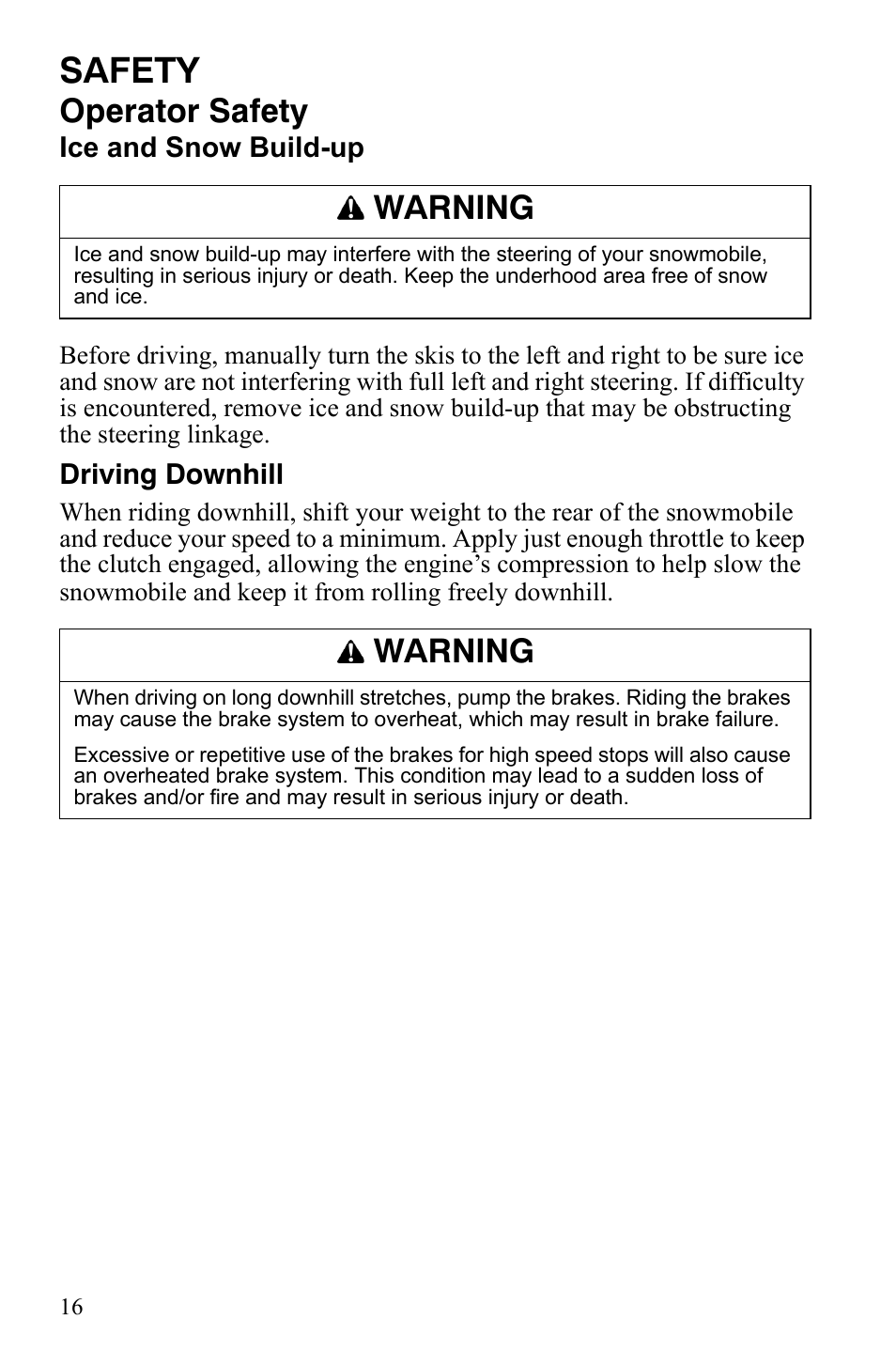 Safety, Operator safety, Warning | Polaris 600 RMK Shift User Manual | Page 19 / 133