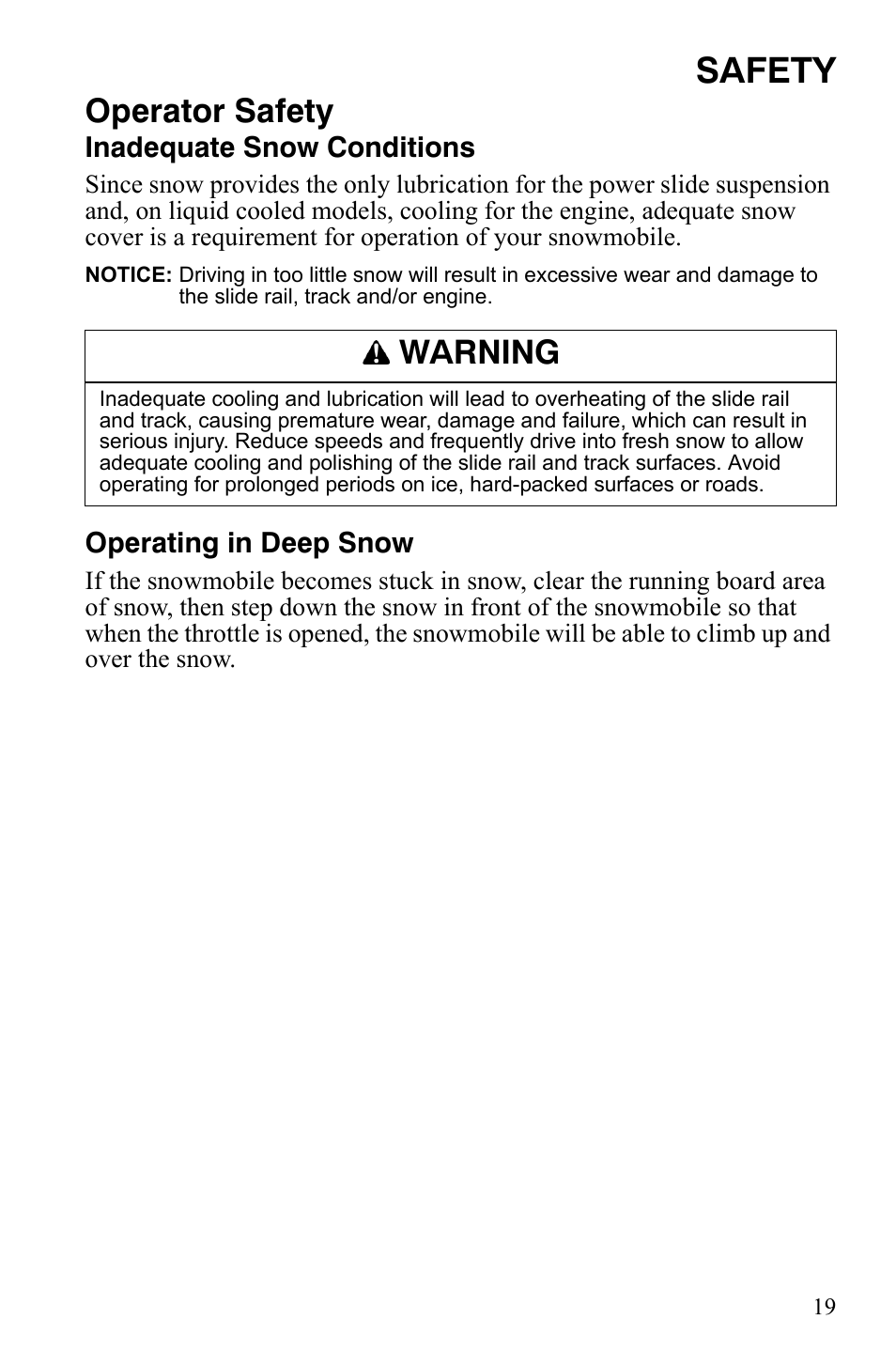 Safety, Operator safety, Warning | Polaris 600 RMK Shift User Manual | Page 22 / 133