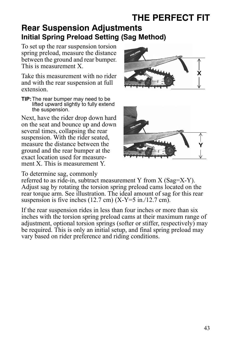 The perfect fit, Rear suspension adjustments | Polaris 600 RMK Shift User Manual | Page 46 / 133