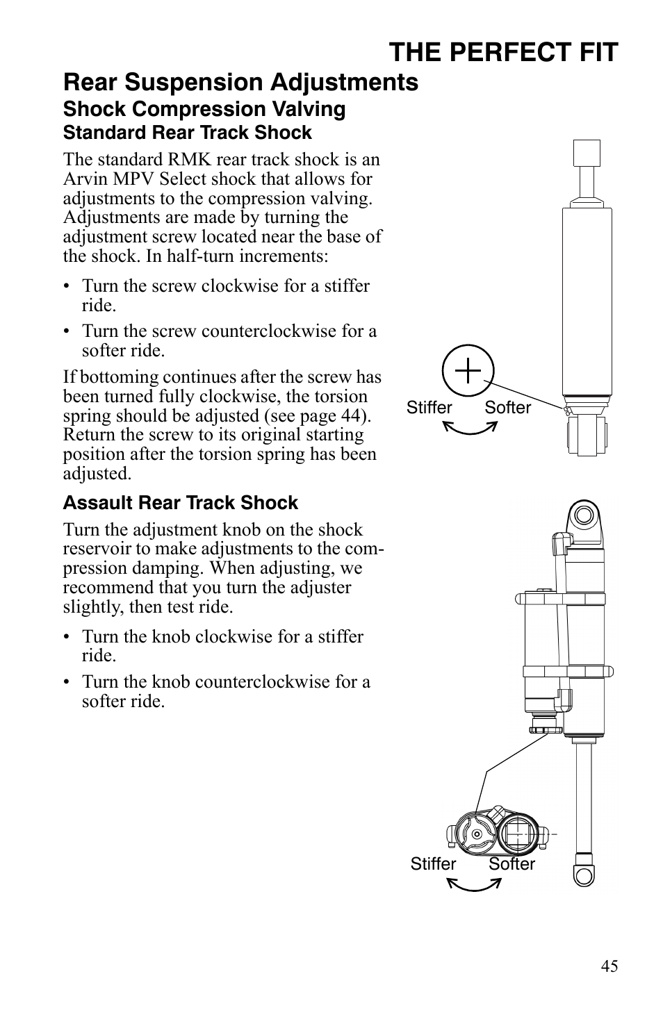 The perfect fit, Rear suspension adjustments | Polaris 600 RMK Shift User Manual | Page 48 / 133