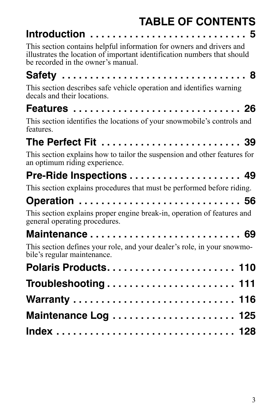 Polaris 600 RMK Shift User Manual | Page 6 / 133