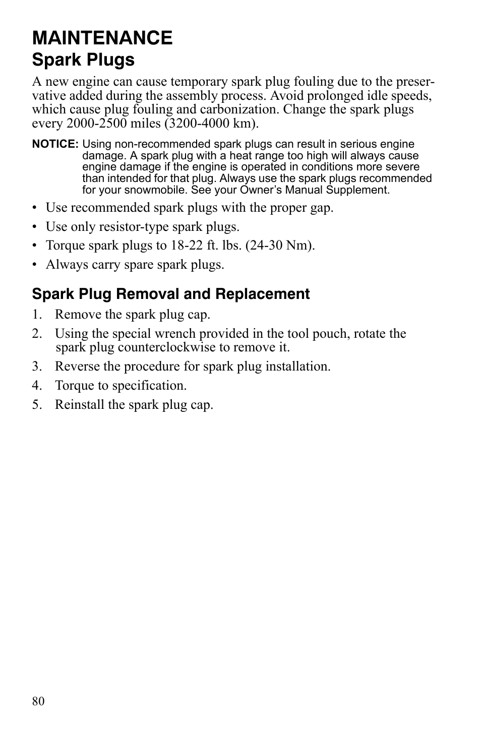 Maintenance, Spark plugs | Polaris 600 RMK Shift User Manual | Page 83 / 133