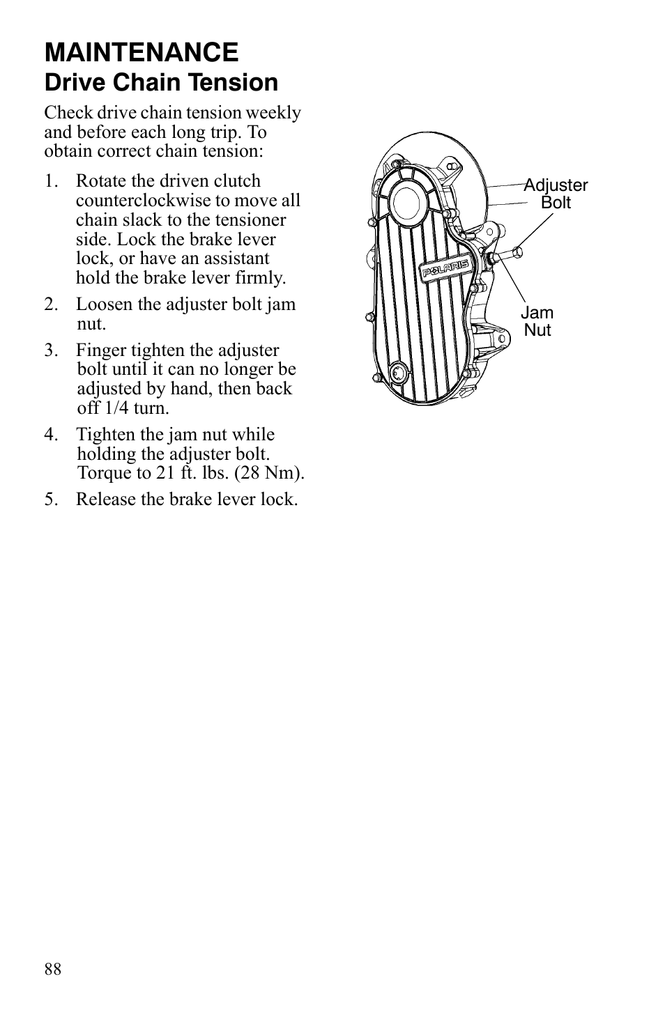 Maintenance, Drive chain tension | Polaris 600 RMK Shift User Manual | Page 91 / 133