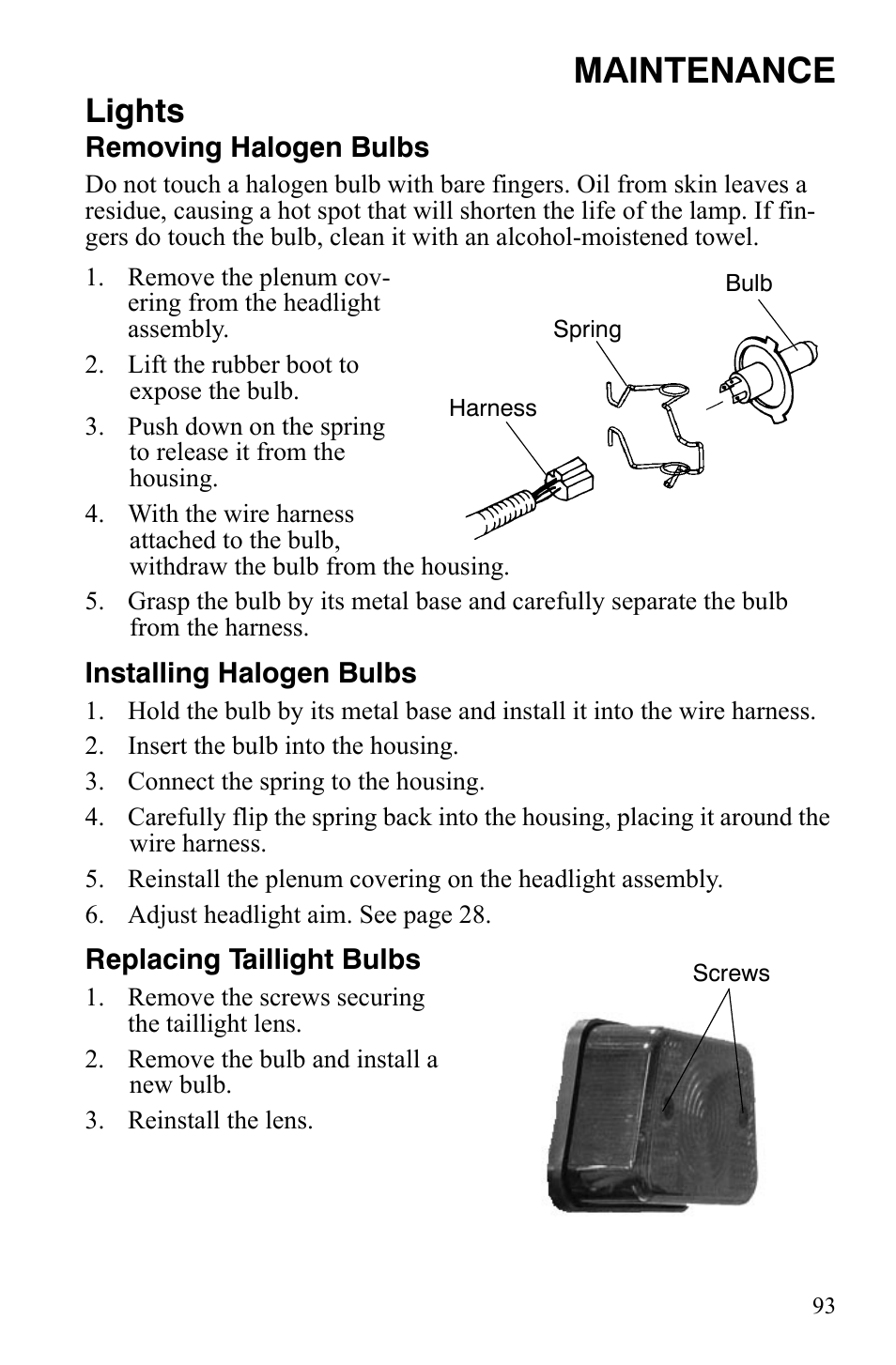 Maintenance, Lights | Polaris 600 RMK Shift User Manual | Page 96 / 133