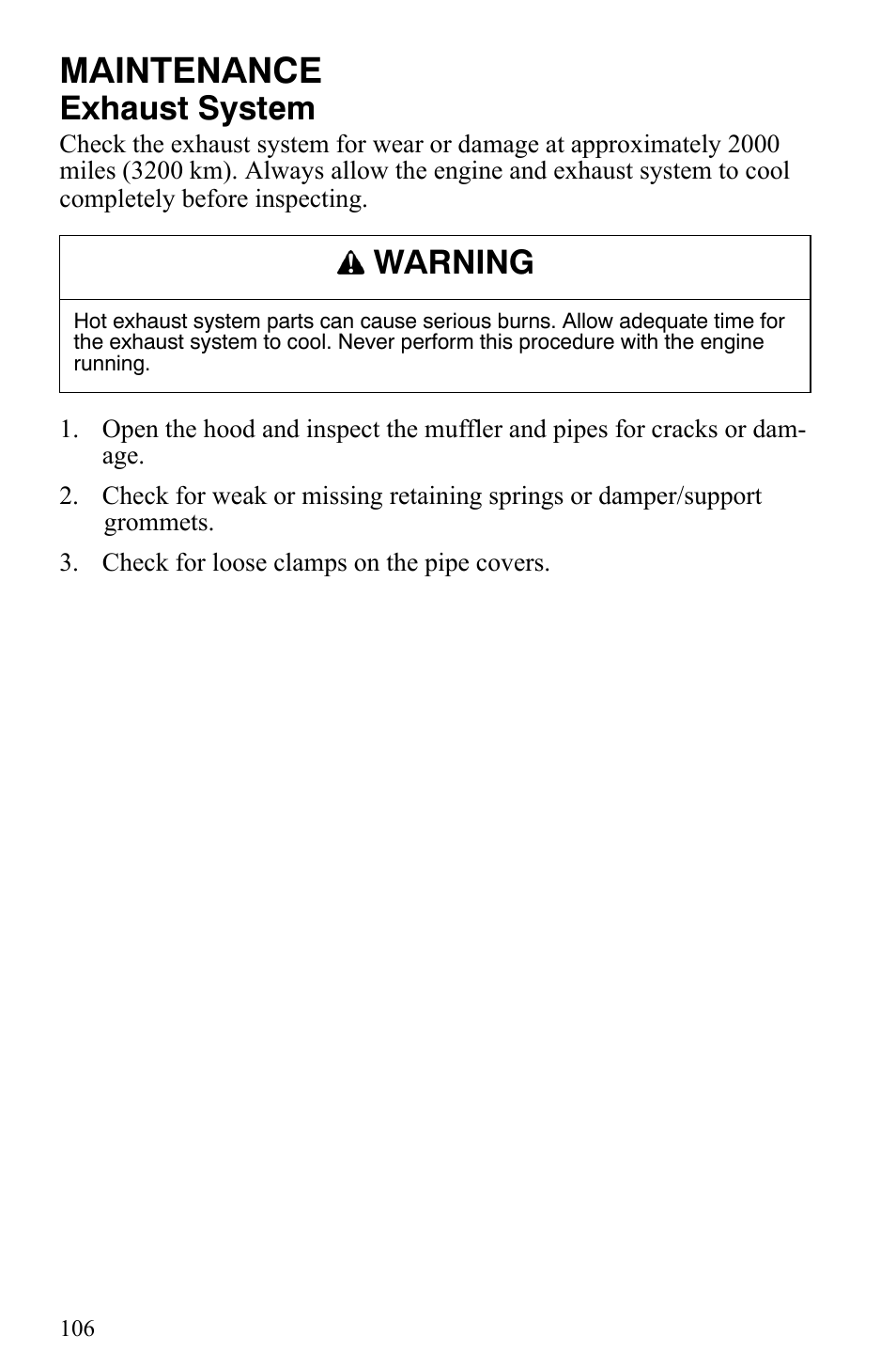 Maintenance, Exhaust system, Warning | Polaris 700 IQ User Manual | Page 109 / 154