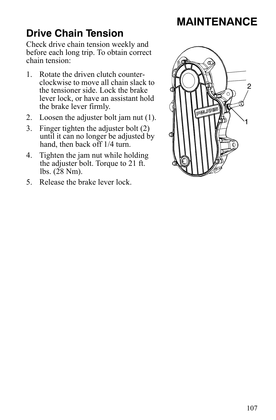 Maintenance, Drive chain tension | Polaris 700 IQ User Manual | Page 110 / 154