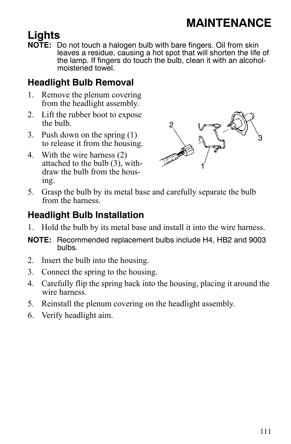 Maintenance, Lights | Polaris 700 IQ User Manual | Page 114 / 154