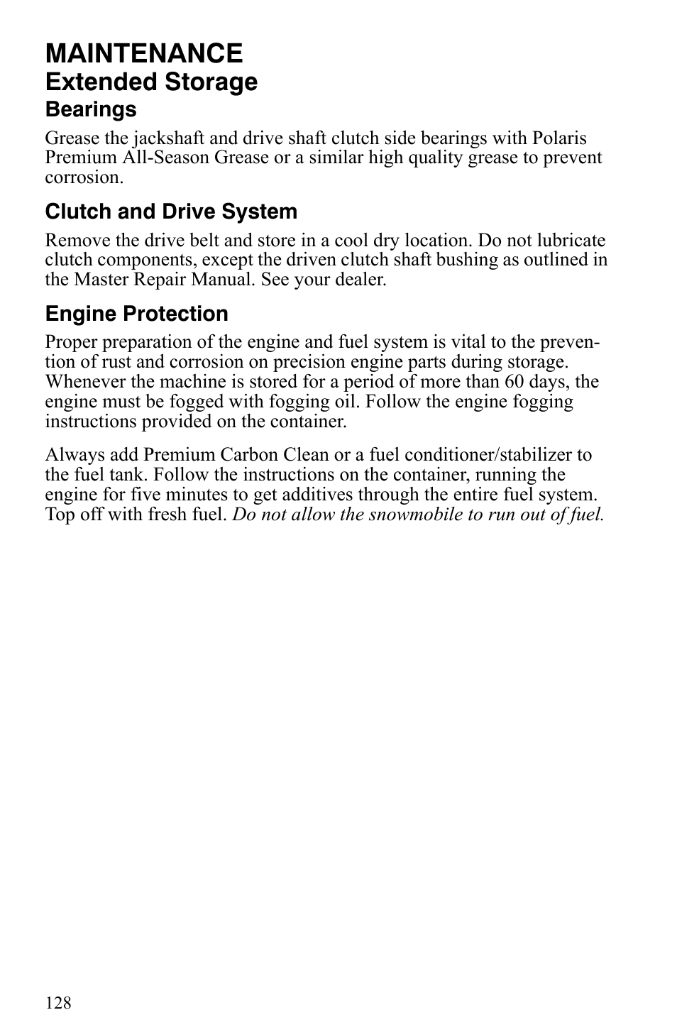 Maintenance, Extended storage | Polaris 700 IQ User Manual | Page 131 / 154