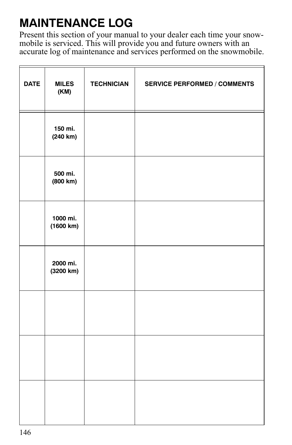 Maintenance log | Polaris 700 IQ User Manual | Page 149 / 154