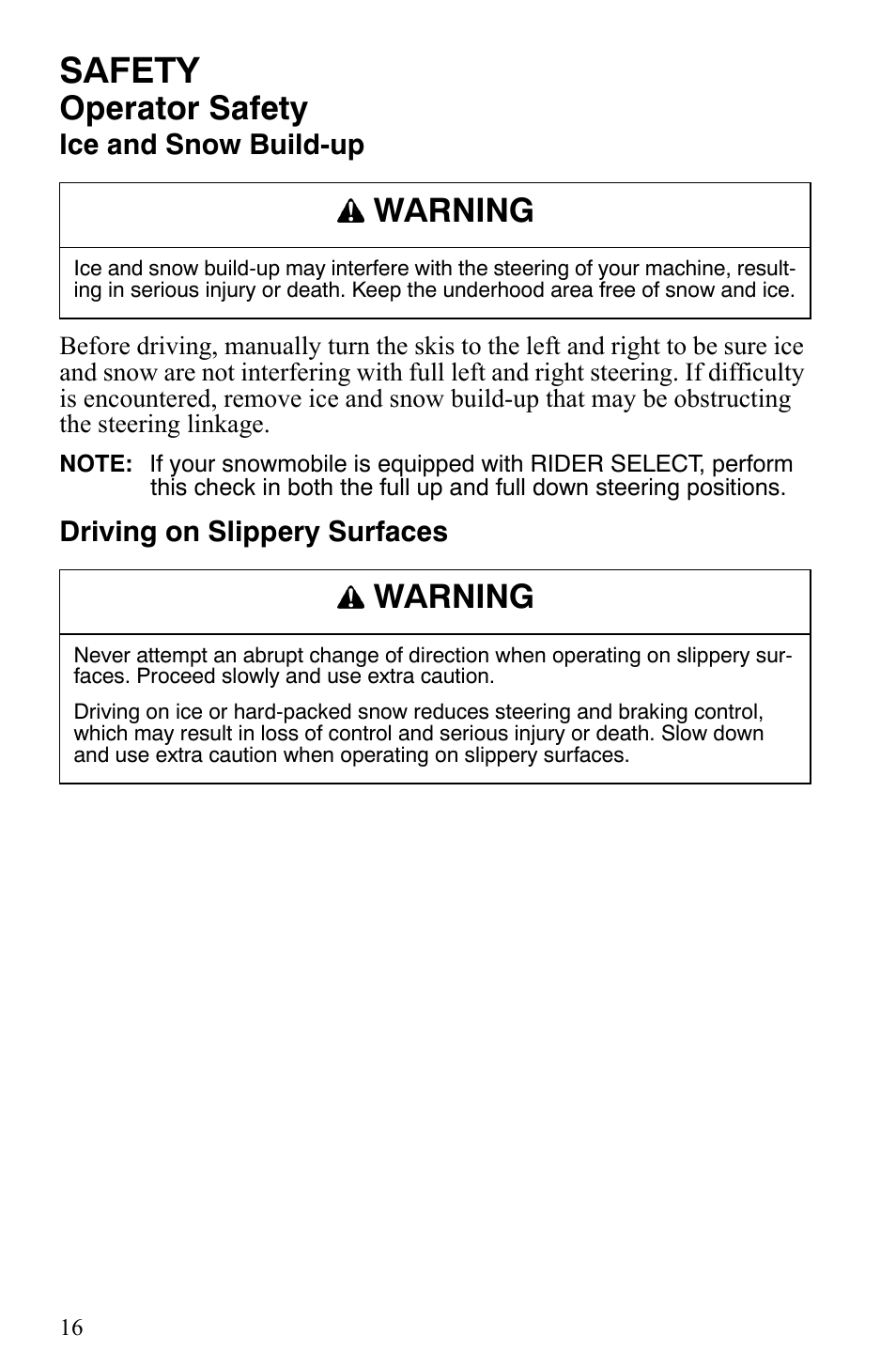 Safety, Operator safety, Warning | Polaris 700 IQ User Manual | Page 19 / 154