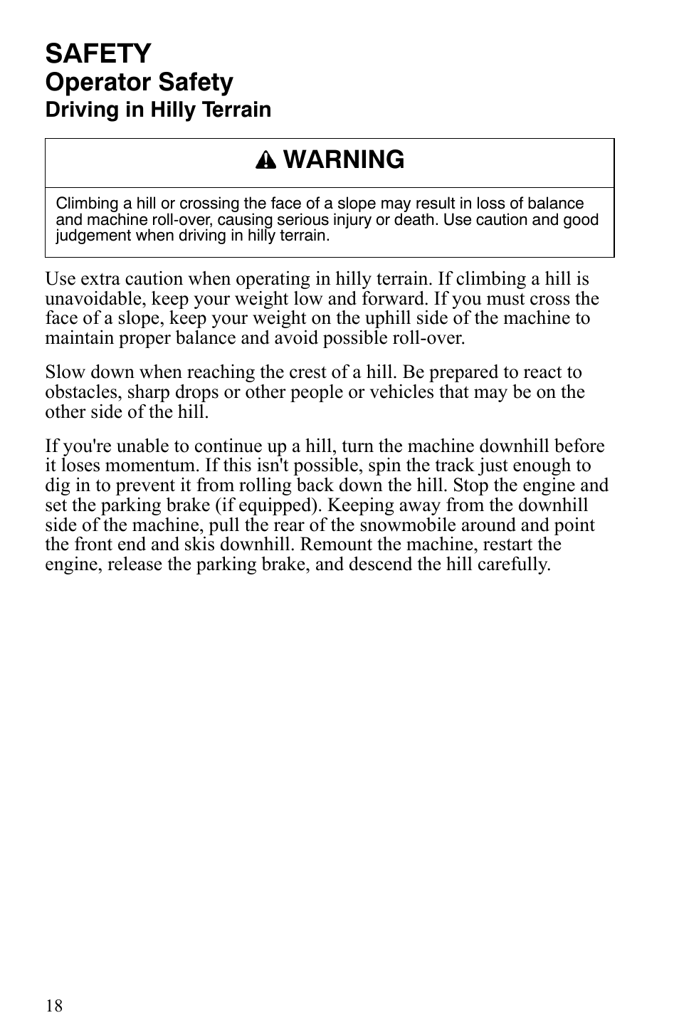Safety, Operator safety, Warning | Polaris 700 IQ User Manual | Page 21 / 154