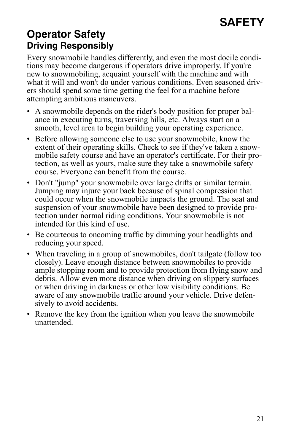 Safety, Operator safety | Polaris 700 IQ User Manual | Page 24 / 154
