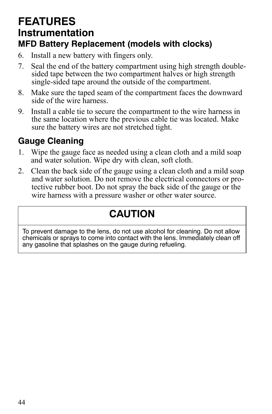 Features, Instrumentation, Caution | Polaris 700 IQ User Manual | Page 47 / 154