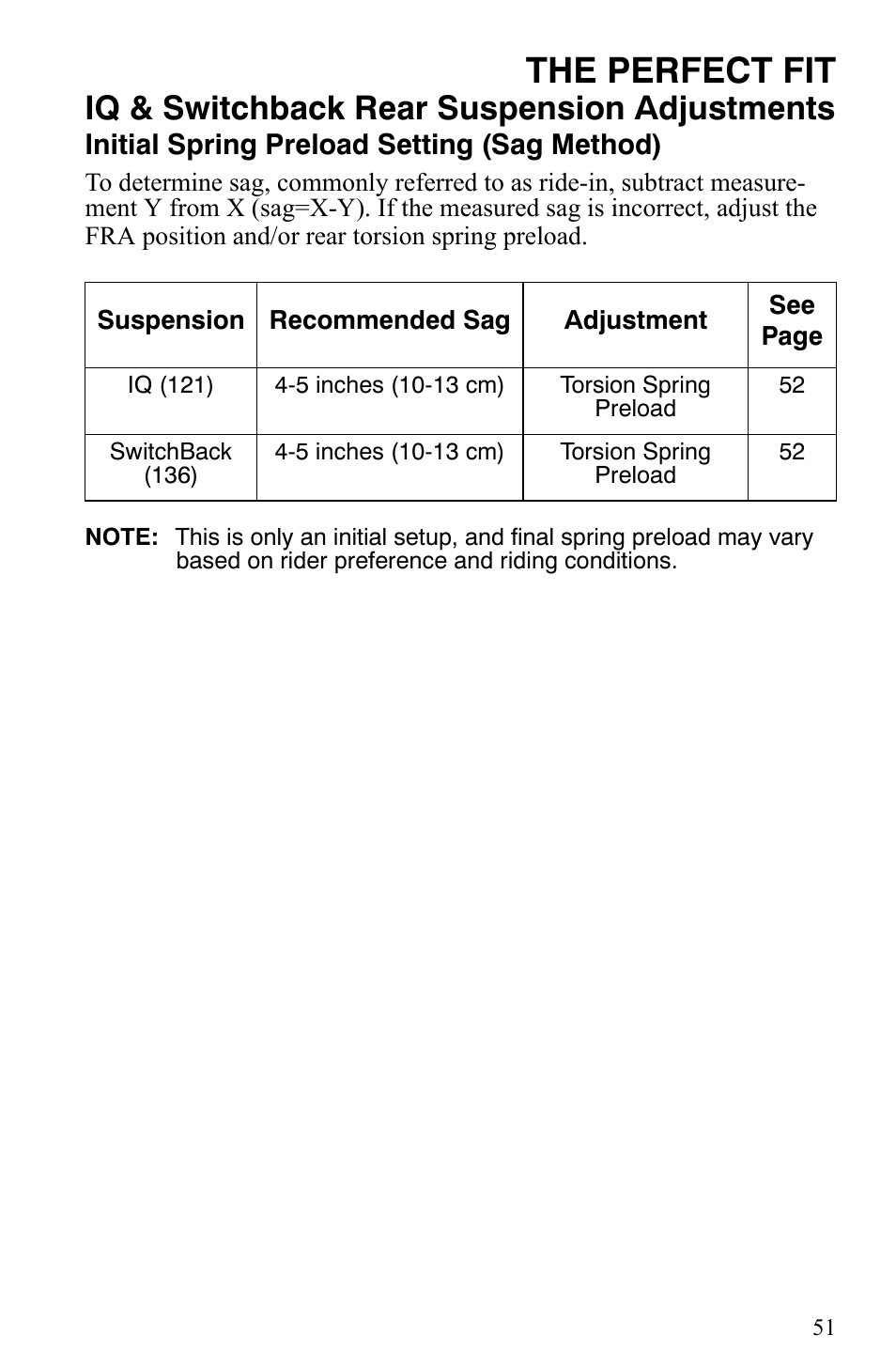 The perfect fit, Iq & switchback rear suspension adjustments | Polaris 700 IQ User Manual | Page 54 / 154