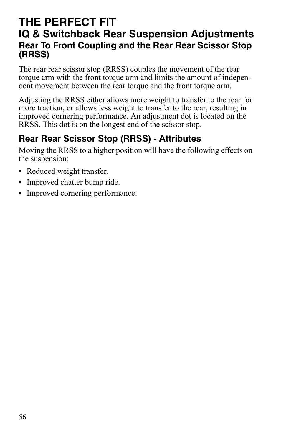 The perfect fit, Iq & switchback rear suspension adjustments | Polaris 700 IQ User Manual | Page 59 / 154