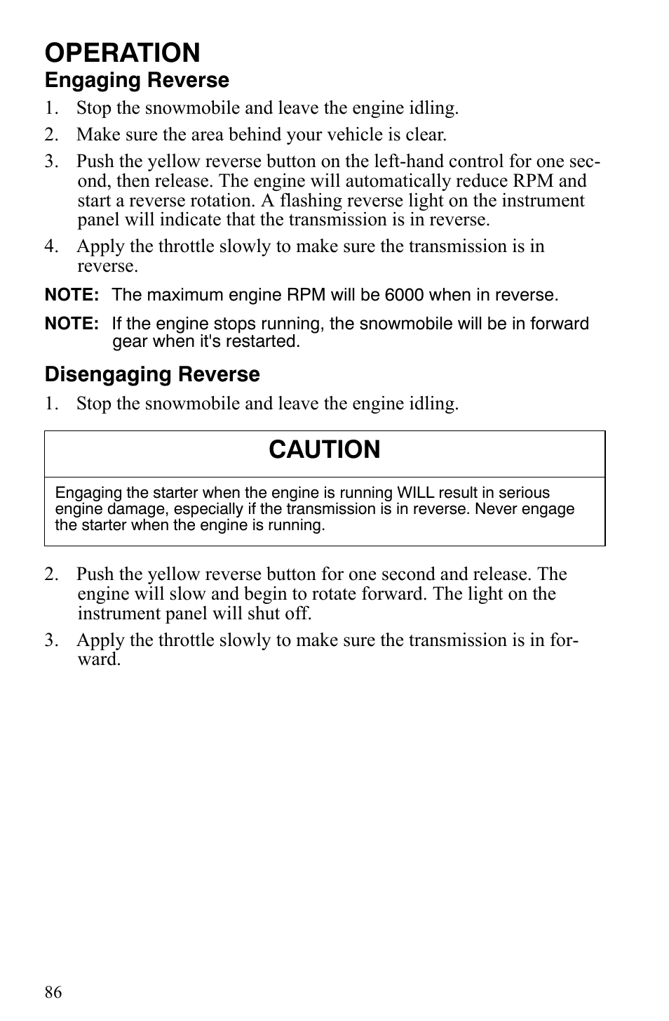 Operation, Caution | Polaris 700 IQ User Manual | Page 89 / 154