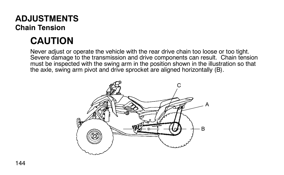 Caution, Adjustments | Polaris 9919510 User Manual | Page 147 / 187