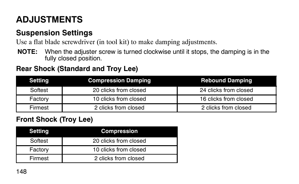 Adjustments, Suspension settings | Polaris 9919510 User Manual | Page 151 / 187