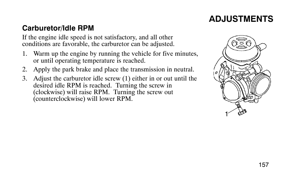 Adjustments | Polaris 9919510 User Manual | Page 160 / 187