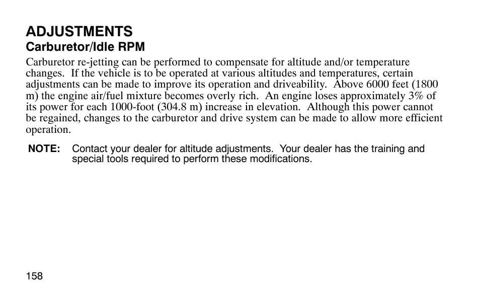 Adjustments | Polaris 9919510 User Manual | Page 161 / 187