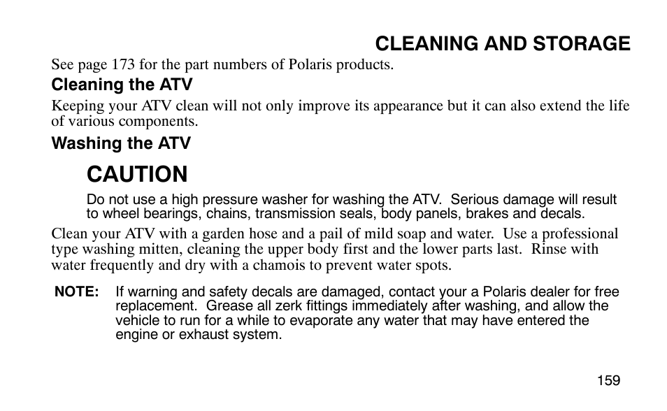 Caution, Cleaning and storage | Polaris 9919510 User Manual | Page 162 / 187