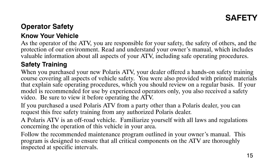 Safety | Polaris 9919510 User Manual | Page 18 / 187