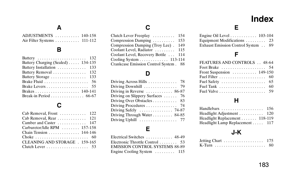 Index | Polaris 9919510 User Manual | Page 186 / 187