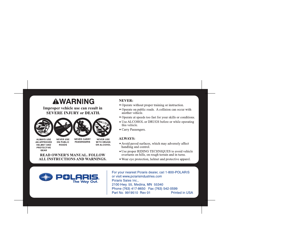 Polaris 9919510 User Manual | Page 2 / 187