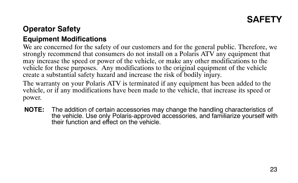 Safety | Polaris 9919510 User Manual | Page 26 / 187