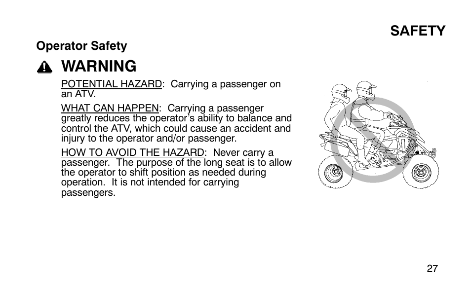 Warning, Safety | Polaris 9919510 User Manual | Page 30 / 187