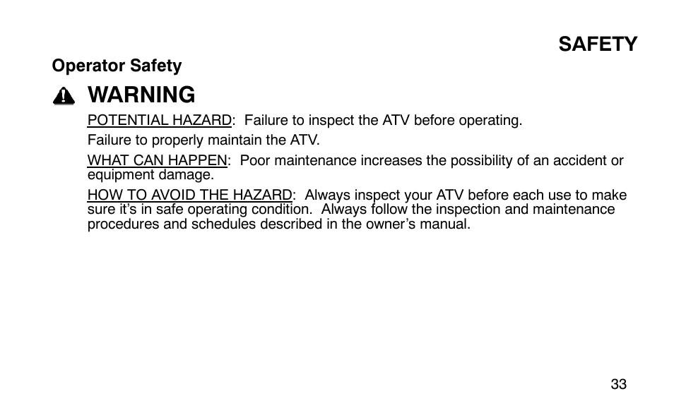 Warning, Safety | Polaris 9919510 User Manual | Page 36 / 187