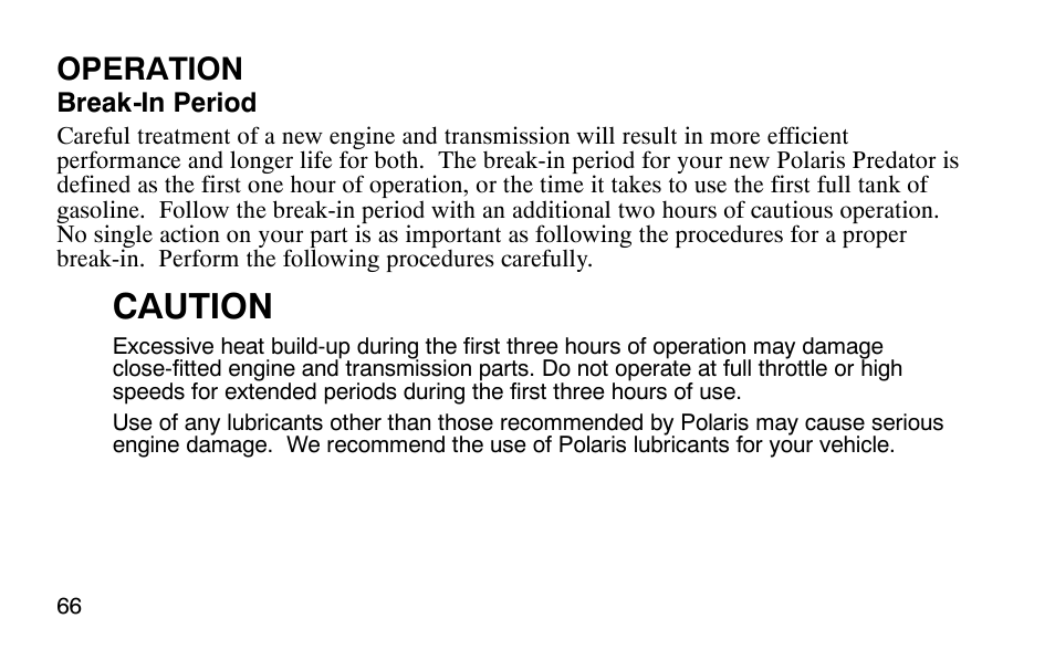 Caution, Operation | Polaris 9919510 User Manual | Page 69 / 187