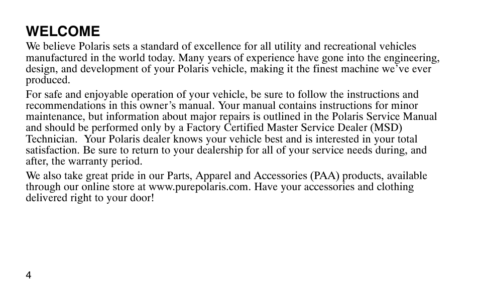 Welcome | Polaris 9919510 User Manual | Page 7 / 187