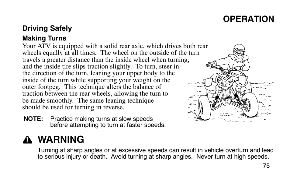 Warning, Operation | Polaris 9919510 User Manual | Page 78 / 187