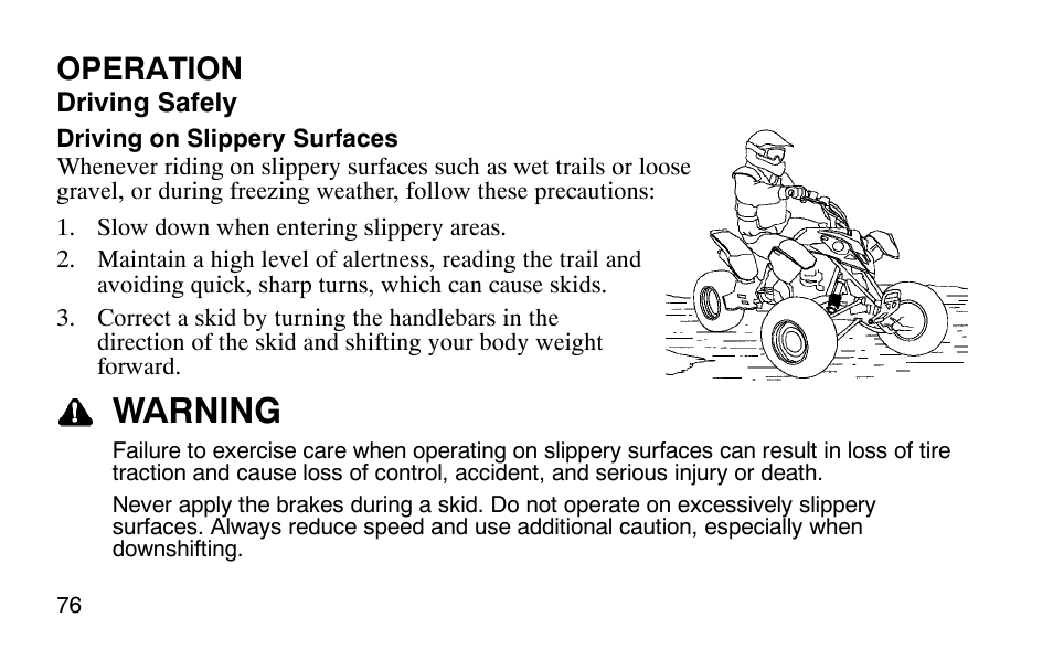 Warning, Operation | Polaris 9919510 User Manual | Page 79 / 187