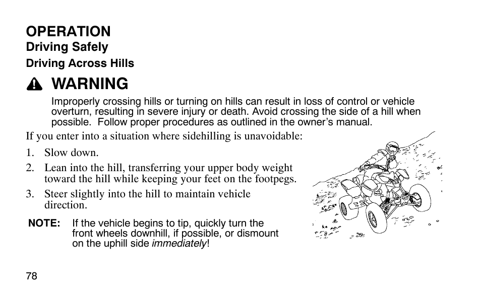 Warning, Operation | Polaris 9919510 User Manual | Page 81 / 187