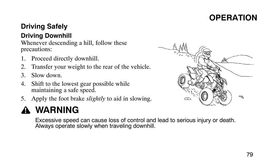Warning, Operation | Polaris 9919510 User Manual | Page 82 / 187