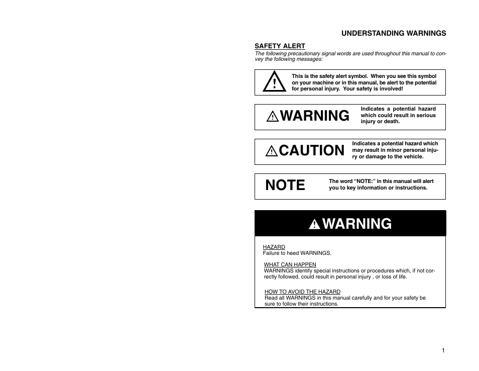 Warning, Caution | Polaris 2009 99 Ranger User Manual | Page 10 / 104
